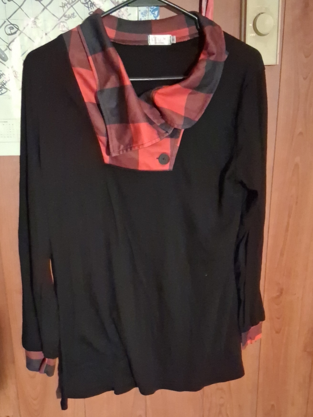 Alfani Black Tunic with Red Plaid Cowl Neck